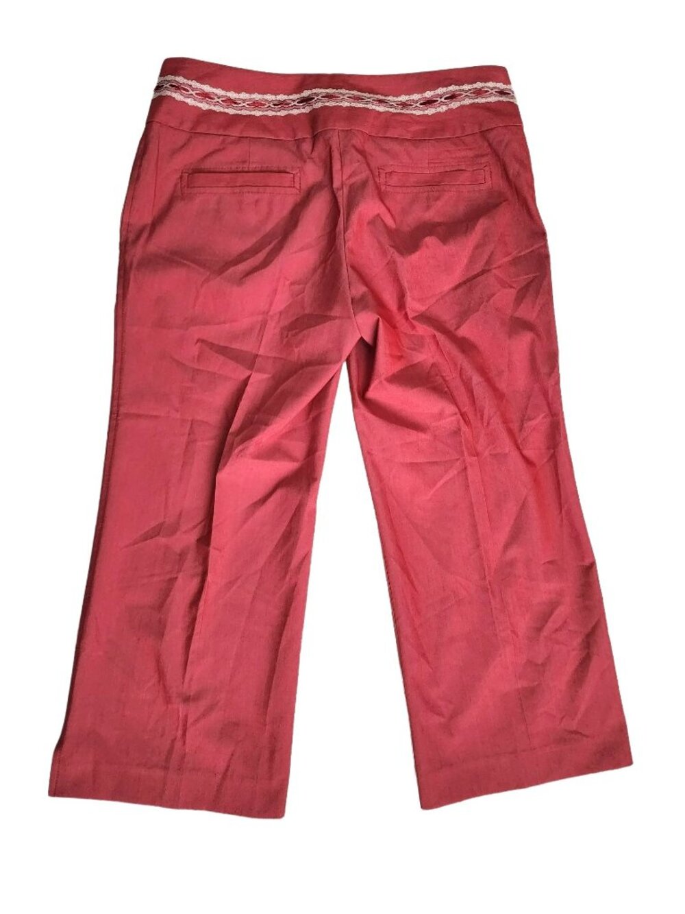 BEBE Women's Lace Detailed Waistband Crop Ankle Pants In Rhubarb Size 4 - Picture 4 of 13